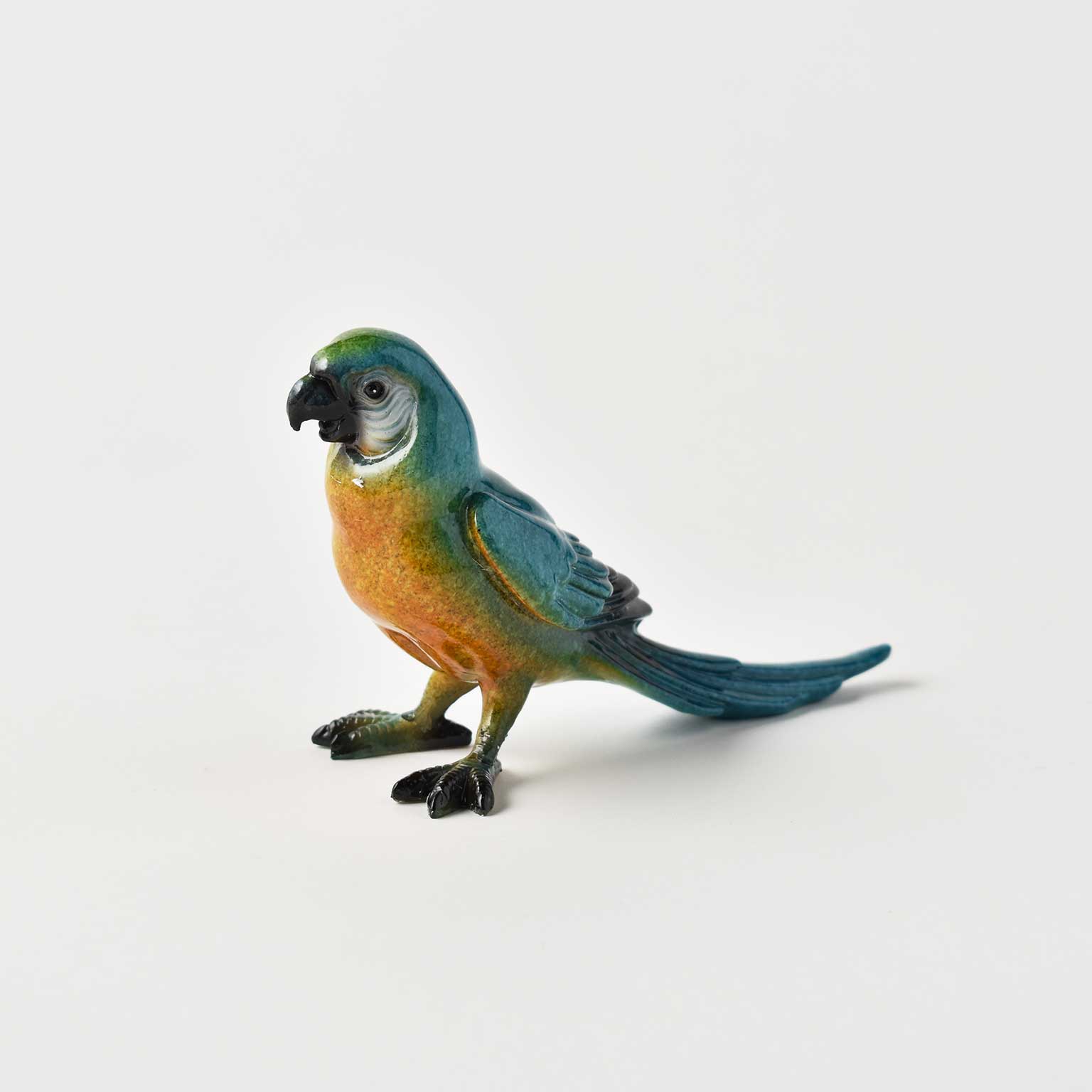 天然石トロレアイトのオウム　　置物　彫物NO.091101 GOLD STONE 天然石 鳥 置き物 オーナメント 宝石鳥 インコ