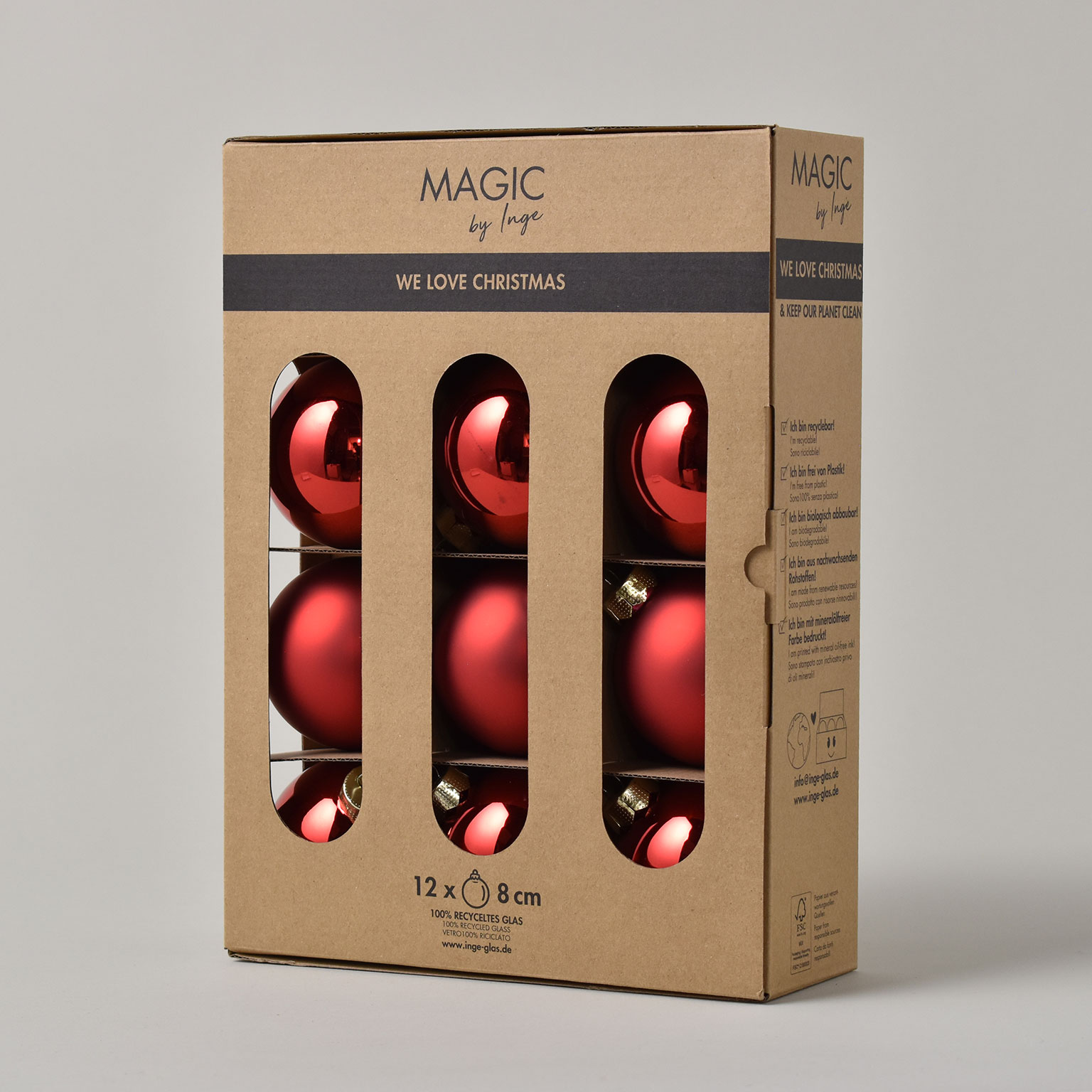 Inge Glas（インゲグラス）オーナメントセット Φ8cm Frosty Silver