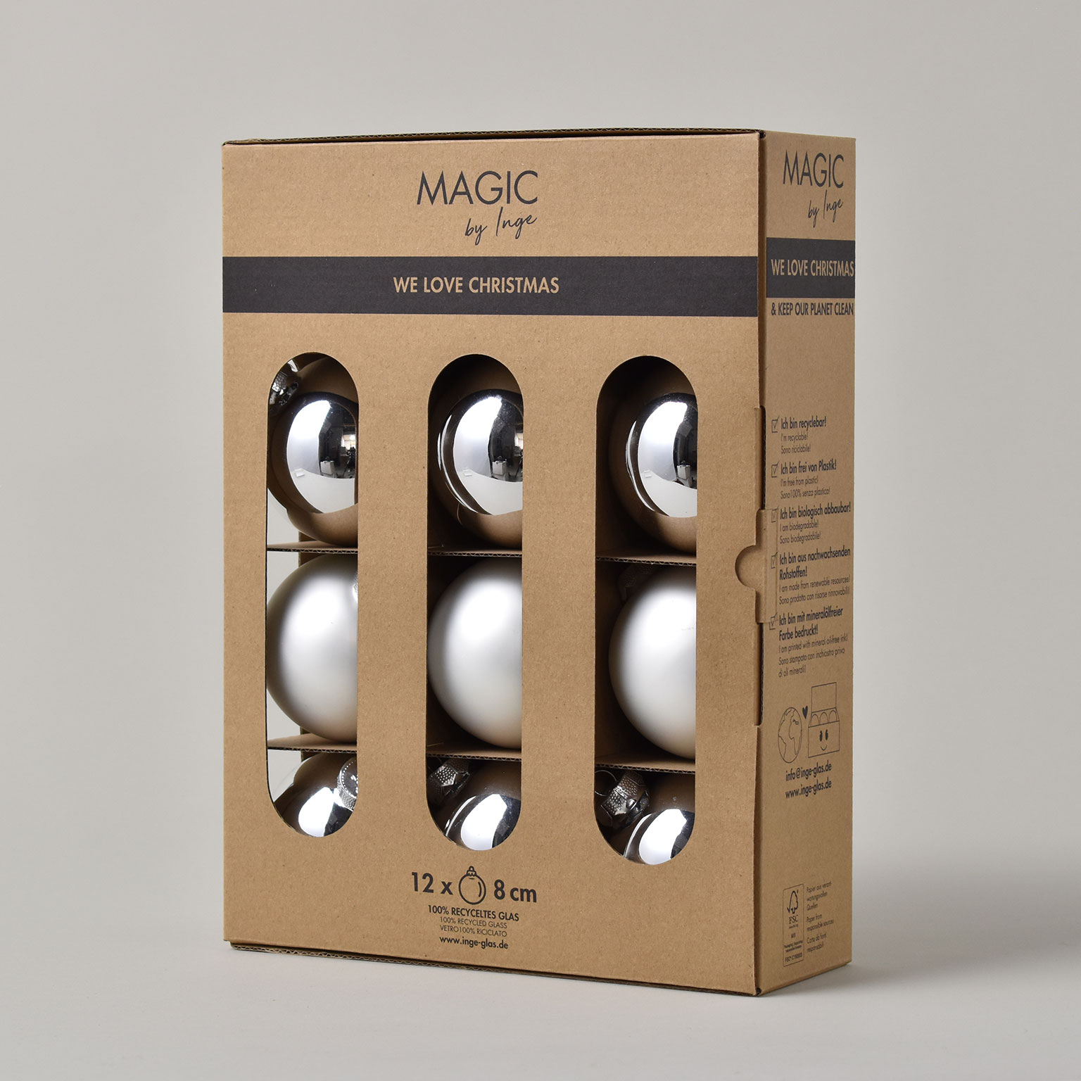 Inge Glas（インゲグラス）オーナメントセット Φ8cm Frosty Silver