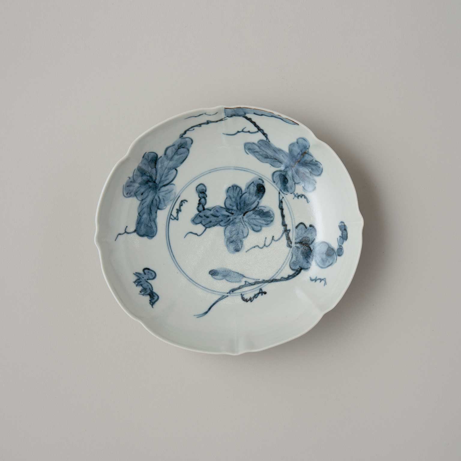 ク*ウ様 陶器　工芸品 柳川 謙治（ヤナガワ ケンジ）染付葡萄文 木瓜皿［販売期間：9/11～10