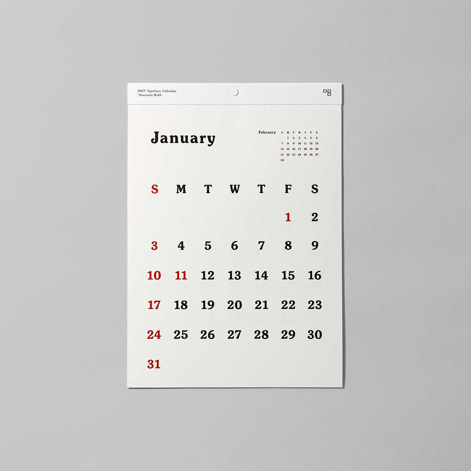 D-BROS（ディーブロス）Typeface 壁掛けカレンダー 2027 Souvenir